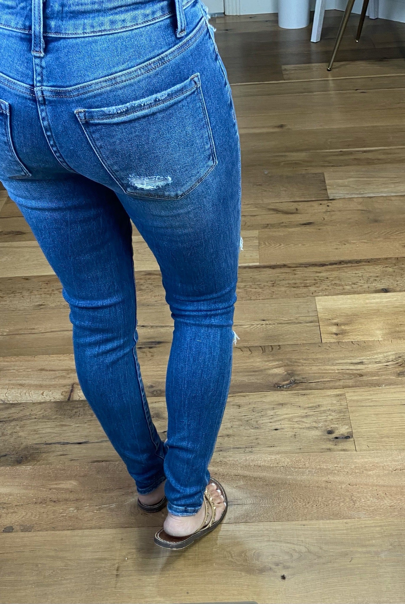 Good As It Gets Medium Wash Mid Rise Distressed Skinny Jeans with Button Fly-Jeans-Vervet VT971-Anna Kaytes Boutique, Women's Fashion Boutique in Grinnell, Iowa