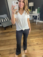 More Than Once Ribbed Flare Pant with Exposed Side Seam-Multiple Options-Pants-La Miel JAP4174-Anna Kaytes Boutique, Women's Fashion Boutique in Grinnell, Iowa