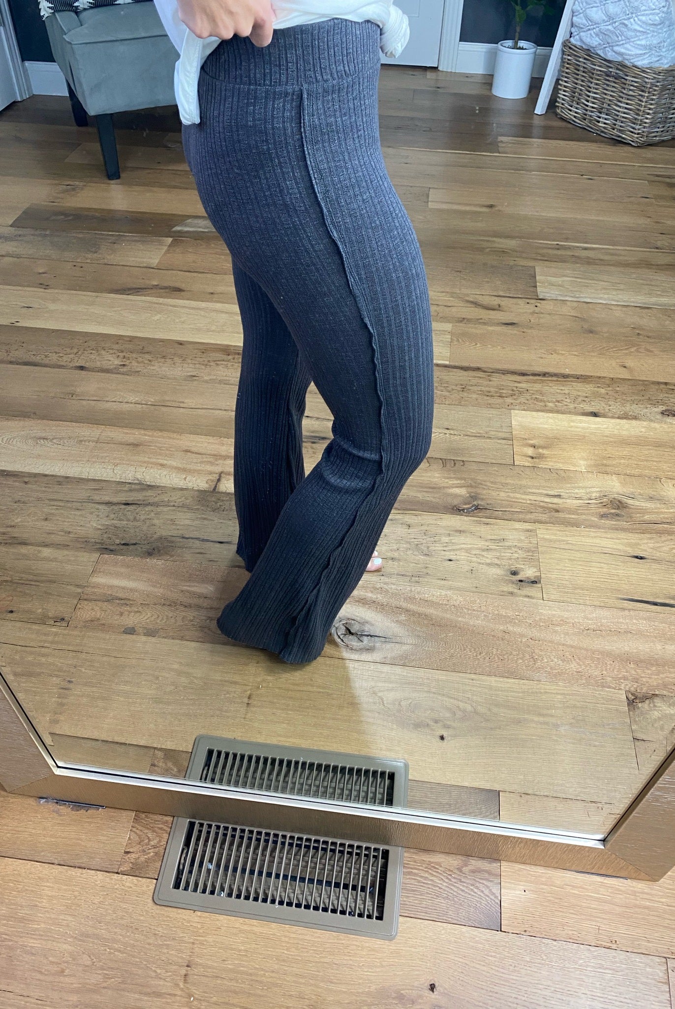 More Than Once Ribbed Flare Pant with Exposed Side Seam-Multiple Options-Pants-La Miel JAP4174-Anna Kaytes Boutique, Women's Fashion Boutique in Grinnell, Iowa