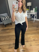 More Than Once Ribbed Flare Pant with Exposed Side Seam-Multiple Options-Pants-La Miel JAP4174-Anna Kaytes Boutique, Women's Fashion Boutique in Grinnell, Iowa