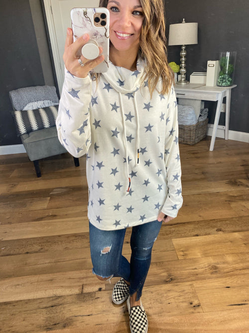 Stars In Your Eyes Cowl Neck Long Sleeve with Stars-Multiple Options-Long Sleeves-Hem & Thread 30253-Anna Kaytes Boutique, Women's Fashion Boutique in Grinnell, Iowa