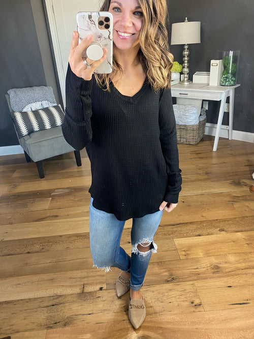 Between You & Me V-Neck Waffle Long Sleeve-Multiple Options-Clothing, Tops, Long sleeve-7th Ray T3815-Anna Kaytes Boutique, Women's Fashion Boutique in Grinnell, Iowa