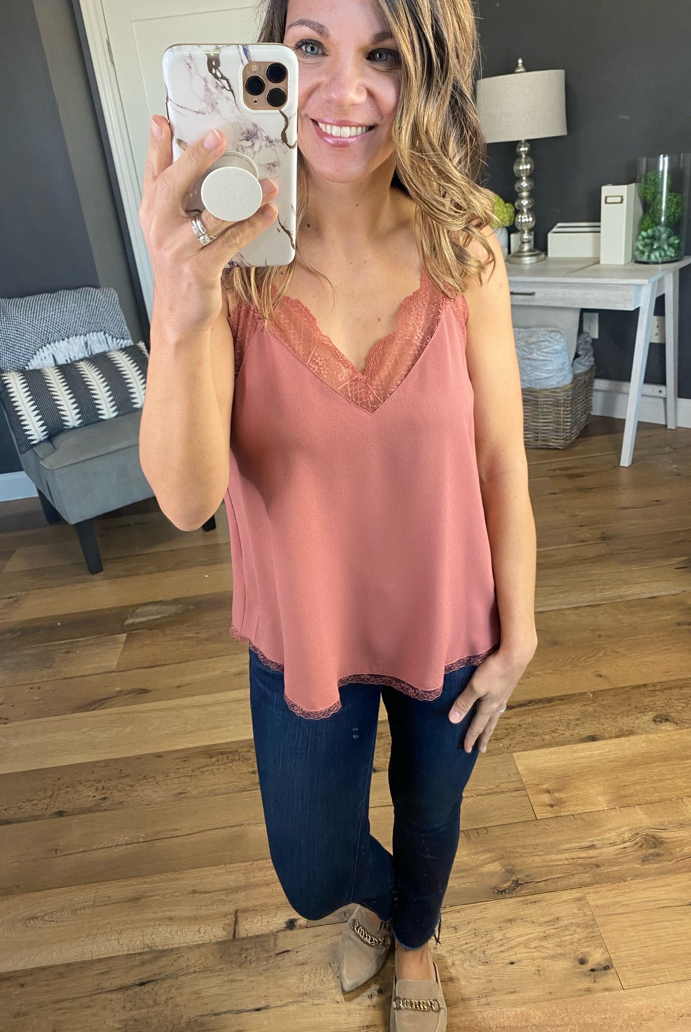 Picture Perfect Cami with Lace Neckline & Adjustable Straps- Multiple Options-Sleeveless-La Miel HUT7065-Anna Kaytes Boutique, Women's Fashion Boutique in Grinnell, Iowa