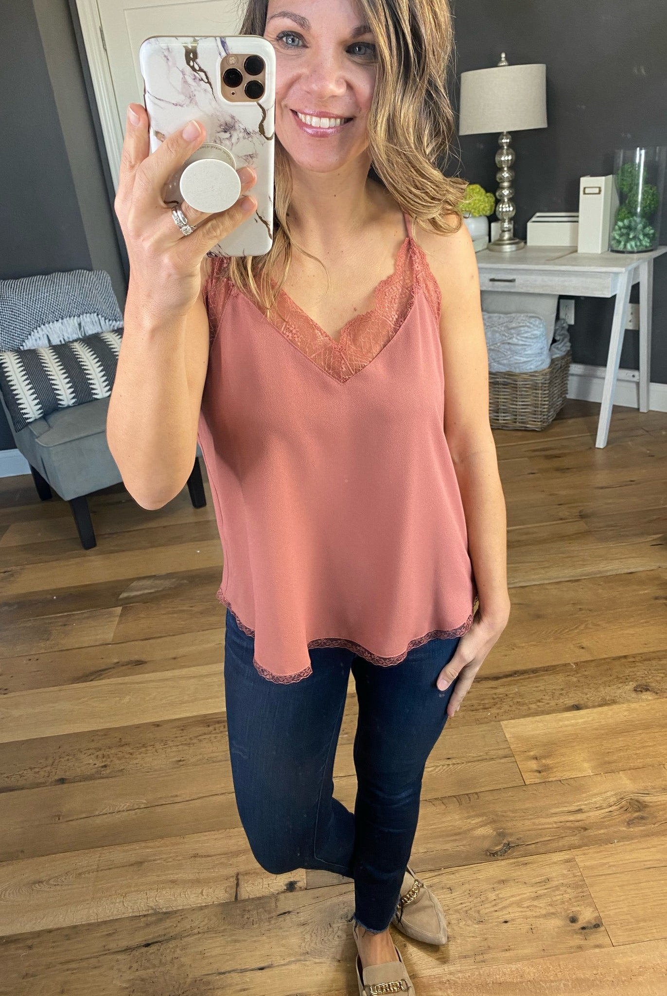 Picture Perfect Cami with Lace Neckline & Adjustable Straps- Multiple Options-Sleeveless-La Miel HUT7065-Anna Kaytes Boutique, Women's Fashion Boutique in Grinnell, Iowa