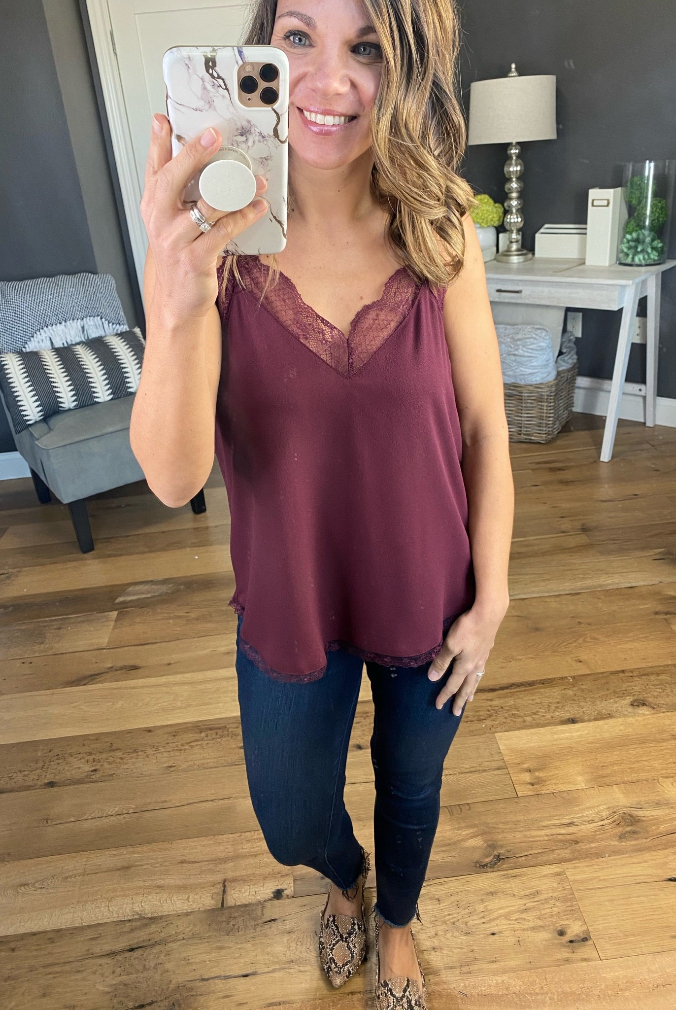 Picture Perfect Cami with Lace Neckline & Adjustable Straps- Multiple Options-Sleeveless-La Miel HUT7065-Anna Kaytes Boutique, Women's Fashion Boutique in Grinnell, Iowa