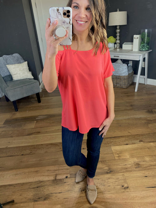 Since Then Top with Caged Cold Shoulder - Multiple Options-Short Sleeves-staccato 18296-Anna Kaytes Boutique, Women's Fashion Boutique in Grinnell, Iowa