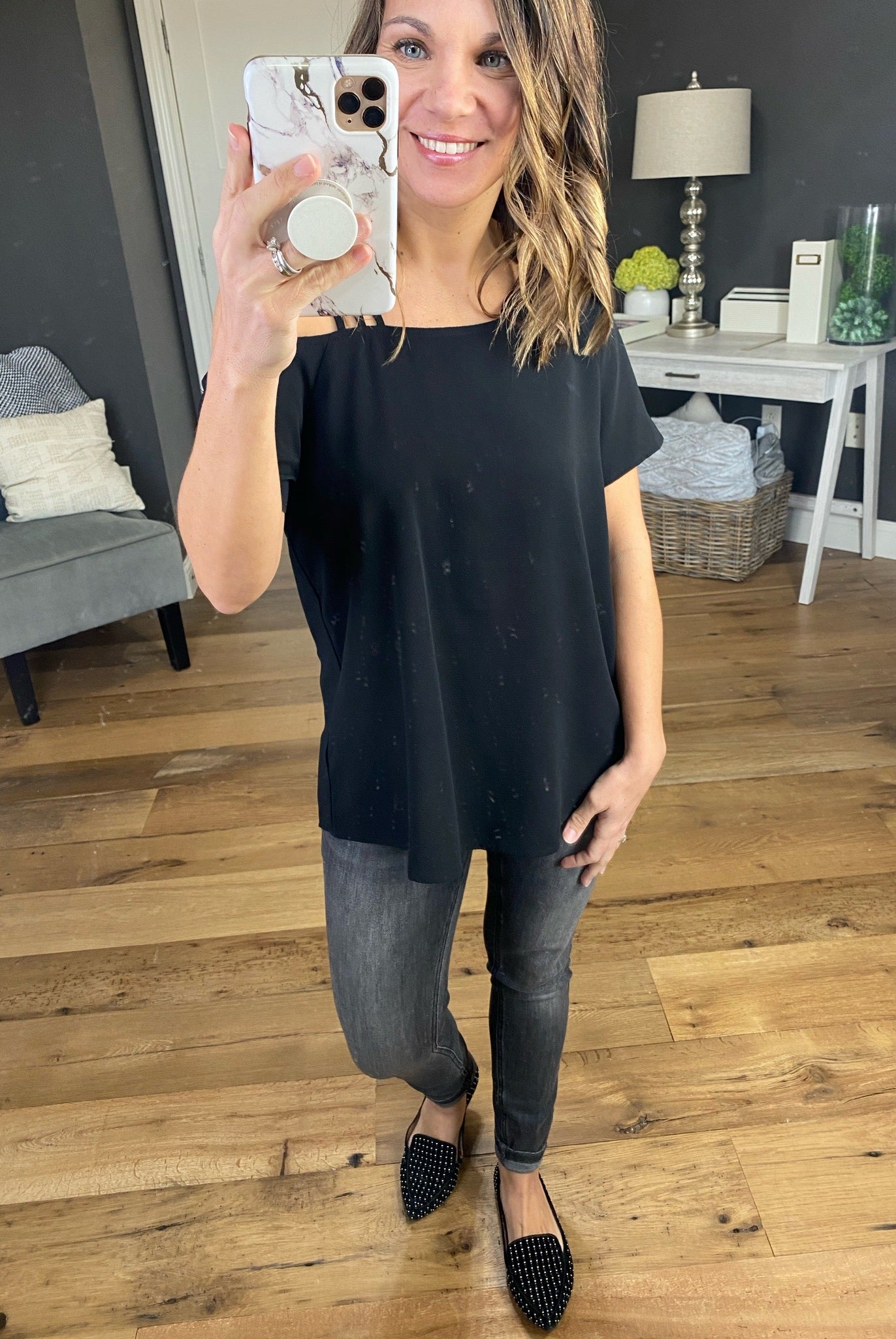 Since Then Top with Caged Cold Shoulder - Multiple Options-Short Sleeves-staccato 18296-Anna Kaytes Boutique, Women's Fashion Boutique in Grinnell, Iowa