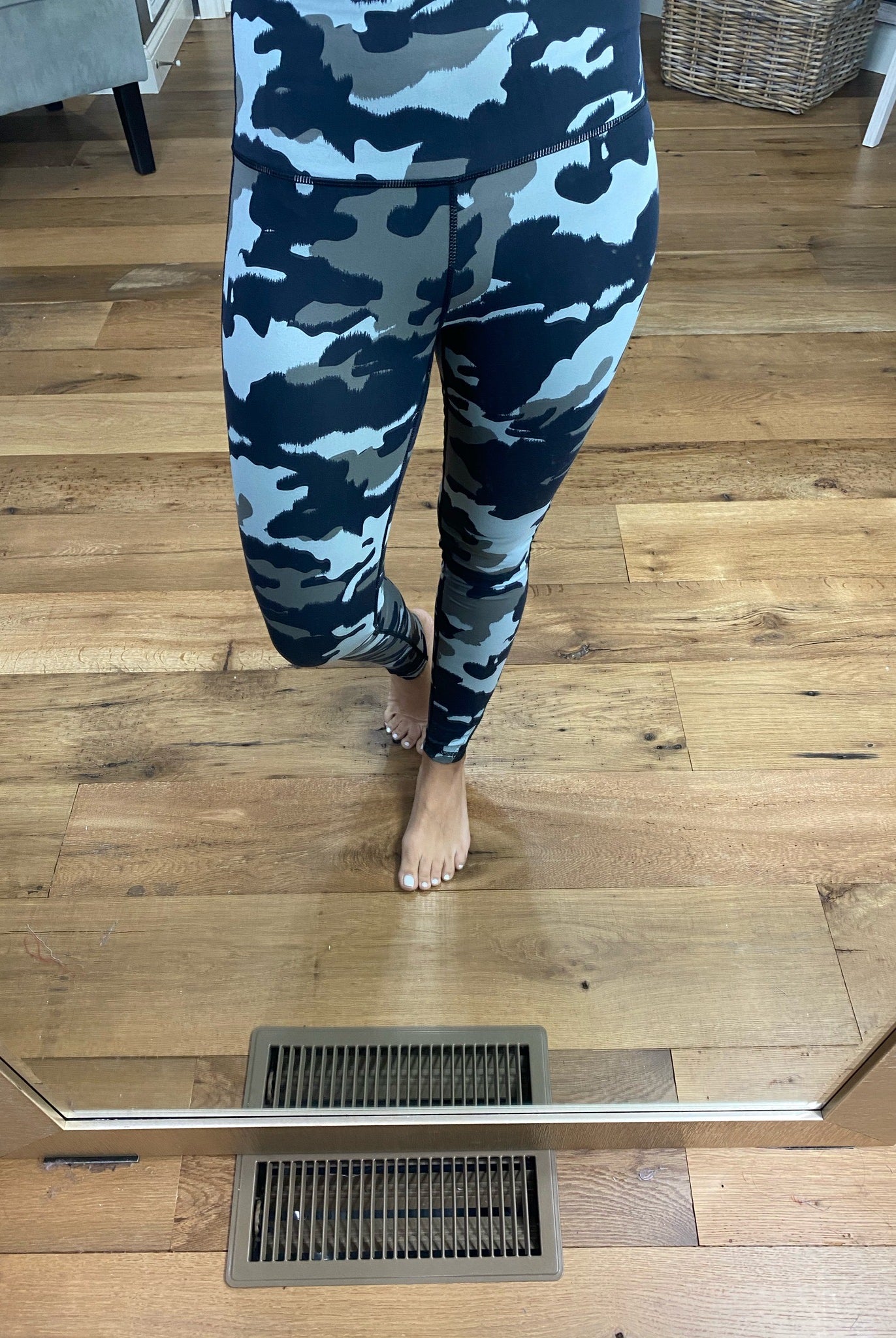 Get On The Road Grey Camo High Waisted Leggings with Mesh Ankle Detail-Leggings-Mono B-Anna Kaytes Boutique, Women's Fashion Boutique in Grinnell, Iowa