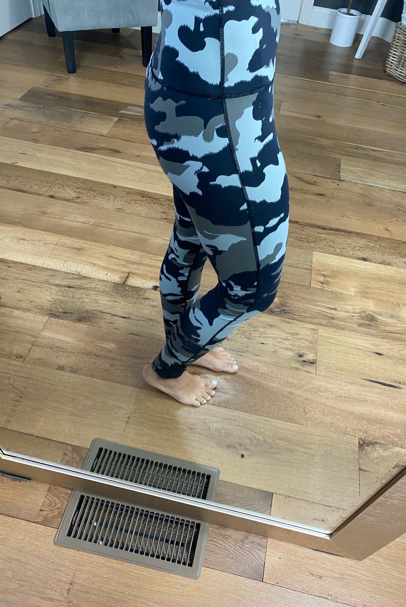 Get On The Road Grey Camo High Waisted Leggings with Mesh Ankle Detail-Leggings-Mono B-Anna Kaytes Boutique, Women's Fashion Boutique in Grinnell, Iowa