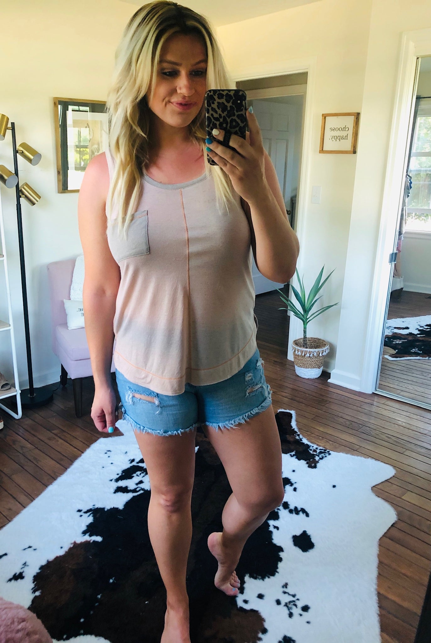 All For Love Almond and Taupe Split Tank with Front Pocket-Sleeveless-Hem & Thread 18038-Anna Kaytes Boutique, Women's Fashion Boutique in Grinnell, Iowa