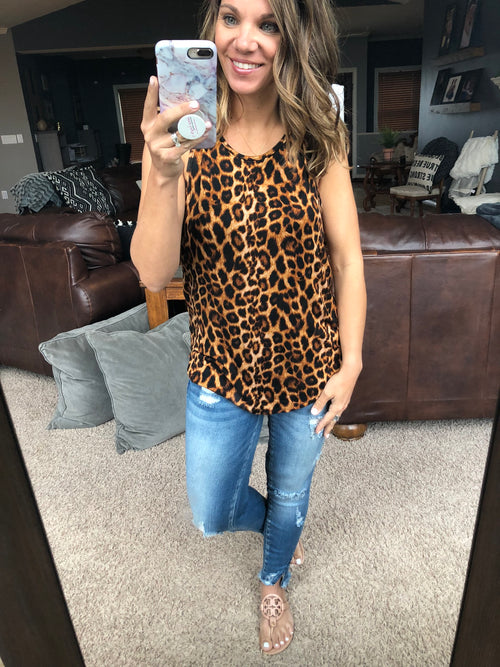 Take Me Back Cheetah Twist Back Tank-Tank Tops-wanna b-Anna Kaytes Boutique, Women's Fashion Boutique in Grinnell, Iowa