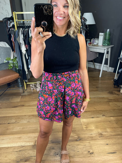 Here To Stay Floral High-Waisted Short - Black-Jodifl G4439-1-Anna Kaytes Boutique, Women's Fashion Boutique in Grinnell, Iowa