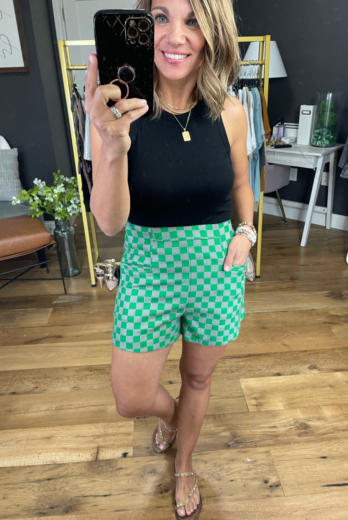 Waited For Damier High-Waisted Short - Multiple Options-Shorts-Glam GP4045-Anna Kaytes Boutique, Women's Fashion Boutique in Grinnell, Iowa