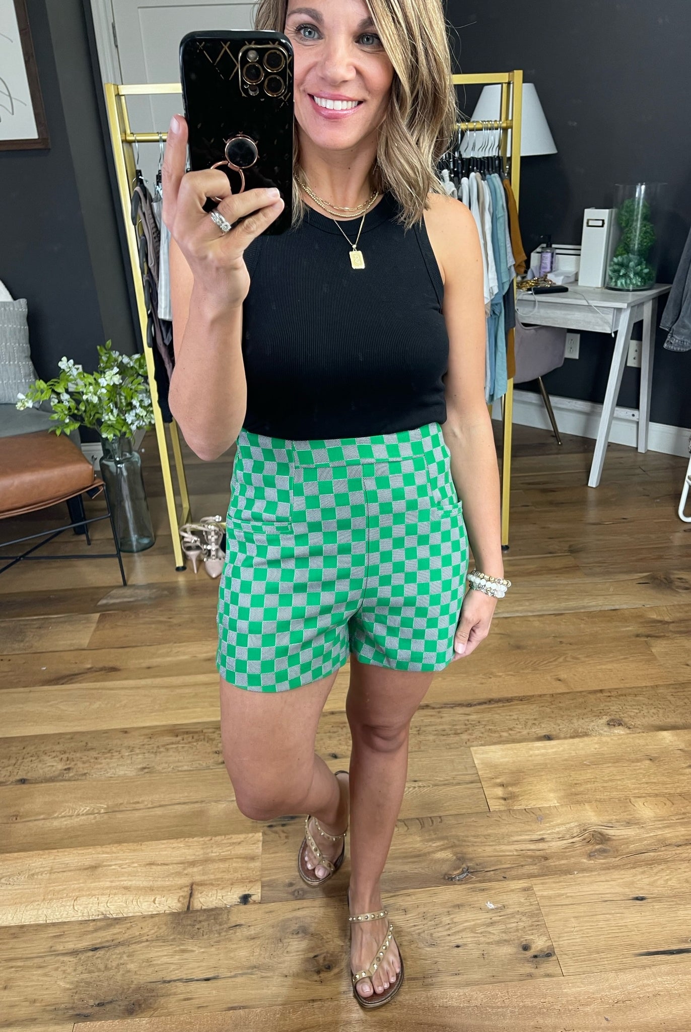 Waited For Damier High-Waisted Short - Multiple Options-Shorts-Glam GP4045-Anna Kaytes Boutique, Women's Fashion Boutique in Grinnell, Iowa