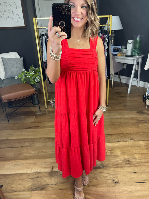 Lady In Red Tiered Maxi Dress - Red-Entro D18408-Anna Kaytes Boutique, Women's Fashion Boutique in Grinnell, Iowa