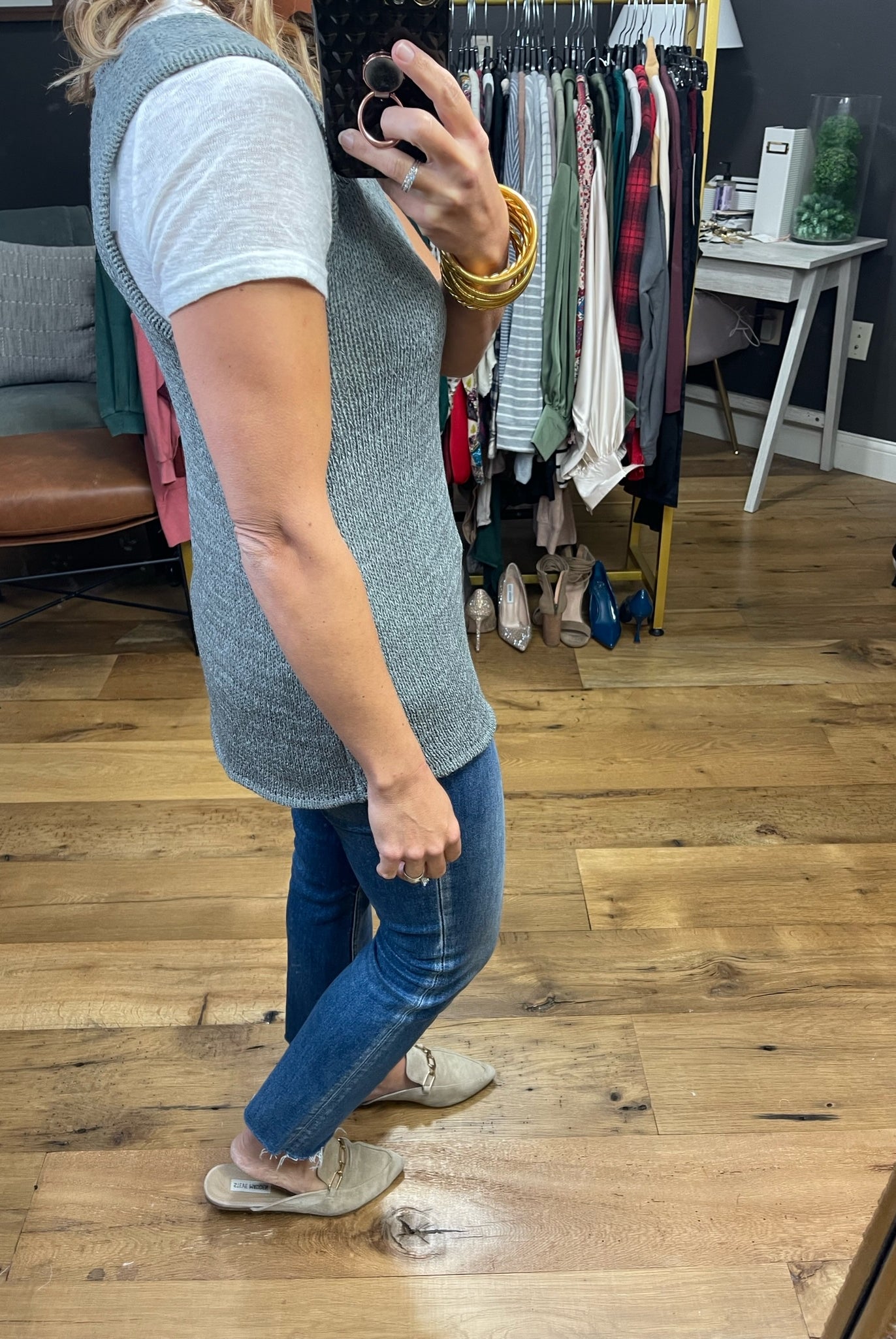 Push & Pull Dark Grey Lightweight Knit V-Neck Tank-Sleeveless-Staccato 53108-Anna Kaytes Boutique, Women's Fashion Boutique in Grinnell, Iowa