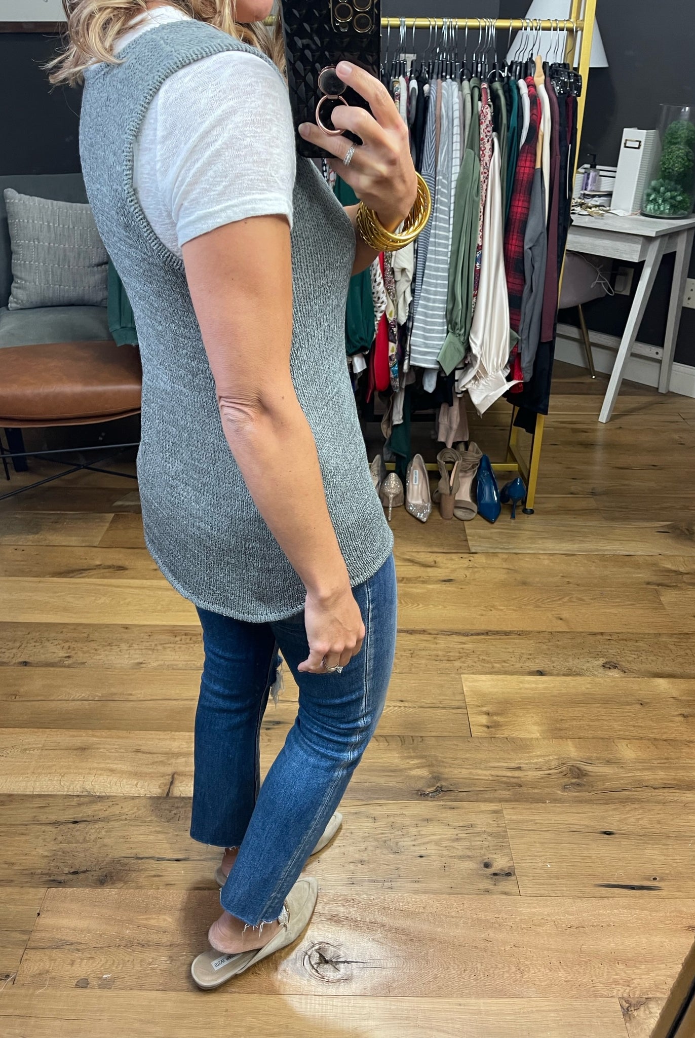 Push & Pull Dark Grey Lightweight Knit V-Neck Tank-Sleeveless-Staccato 53108-Anna Kaytes Boutique, Women's Fashion Boutique in Grinnell, Iowa