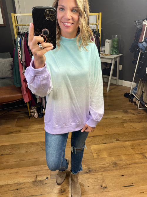 The Rumors Blue, Lavender and Ivory Dip Dye Mock Neck Long Sleeve-Long Sleeves-Mittoshop C13082-Anna Kaytes Boutique, Women's Fashion Boutique in Grinnell, Iowa