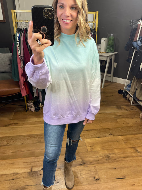 The Rumors Blue, Lavender and Ivory Dip Dye Mock Neck Long Sleeve-Clothing, Tops, Long sleeve-Mittoshop C13082-Anna Kaytes Boutique, Women's Fashion Boutique in Grinnell, Iowa