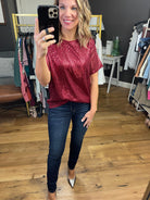 Take A Look Sequin Detail Top - Wine-Short Sleeves-Vine & Love VT60101-Anna Kaytes Boutique, Women's Fashion Boutique in Grinnell, Iowa