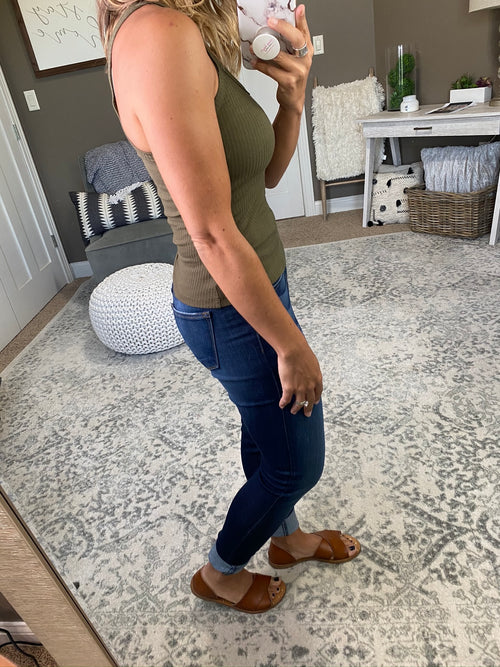 Coming Into Frame Ribbed Tank- Olive-Tank Tops-La Miel HUT7215-Anna Kaytes Boutique, Women's Fashion Boutique in Grinnell, Iowa