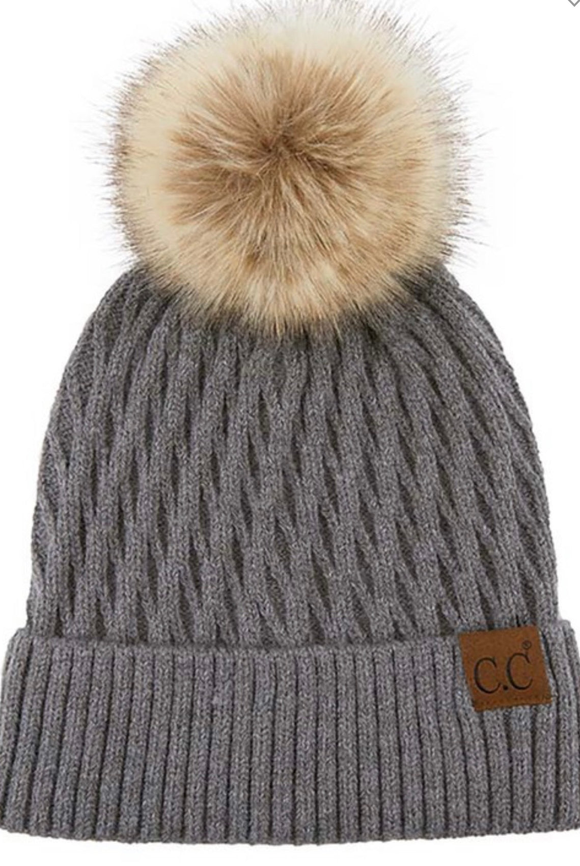 Honey Comb Pom Beanie- Multiple Options-Beanies-Hana- 2079-Anna Kaytes Boutique, Women's Fashion Boutique in Grinnell, Iowa