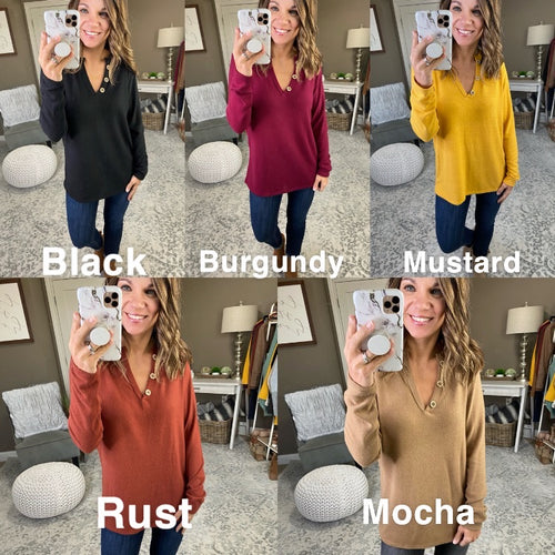 Falling For You Brushed Fleece Long Sleeve with Button Detail-Multiple Options-Clothing, Tops, Long sleeve-Bibi BT1714-03-Anna Kaytes Boutique, Women's Fashion Boutique in Grinnell, Iowa