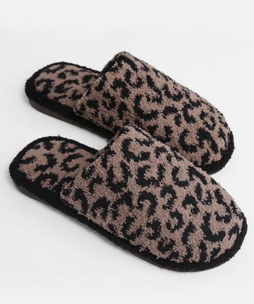 Fuzzy Leopard Microfiber Slippers - Coffee-Hana - JCL1032-Anna Kaytes Boutique, Women's Fashion Boutique in Grinnell, Iowa