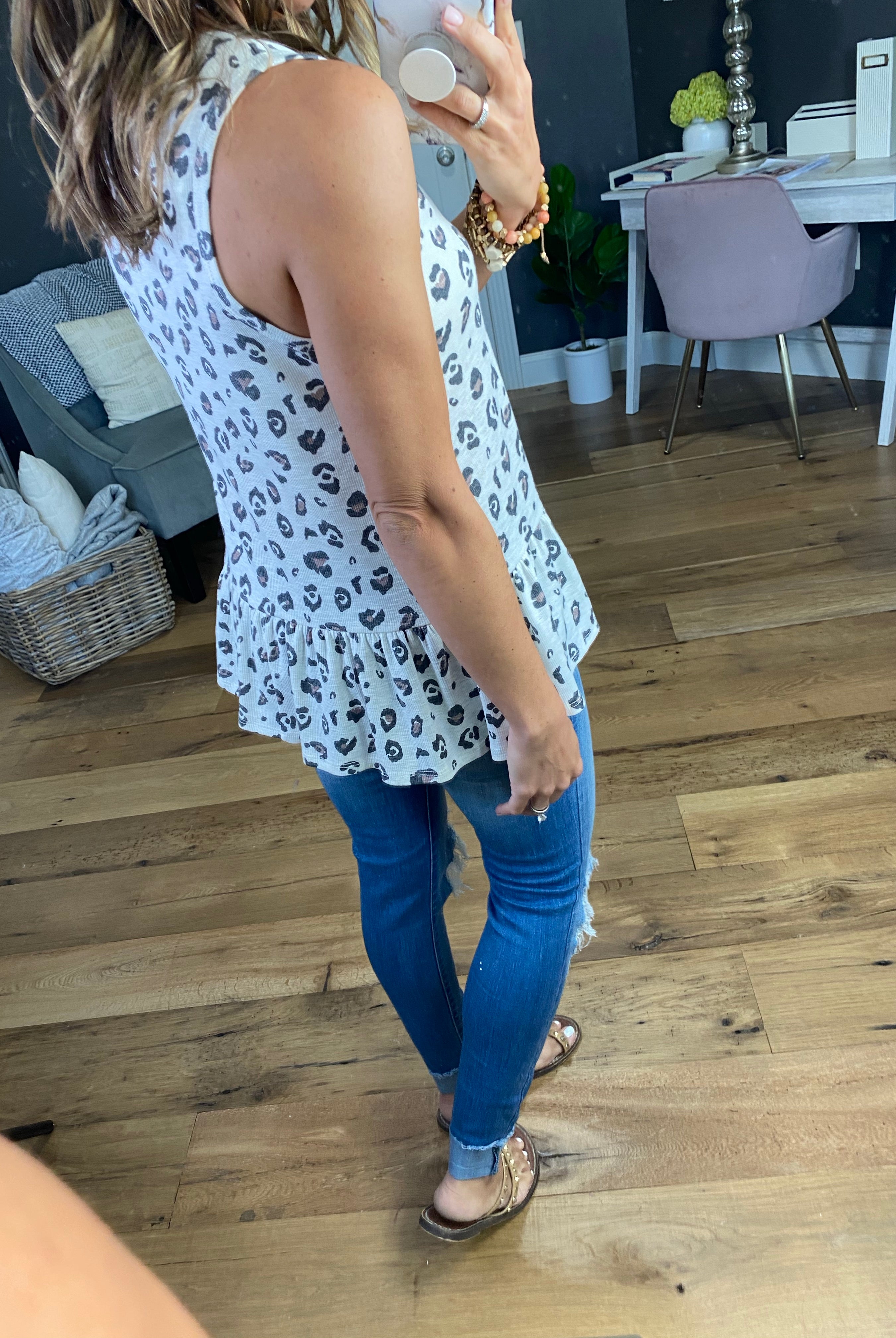 All It Takes Ivory & Mocha Leopard Peplum Tank-Sleeveless-Mittoshop T10017-Anna Kaytes Boutique, Women's Fashion Boutique in Grinnell, Iowa