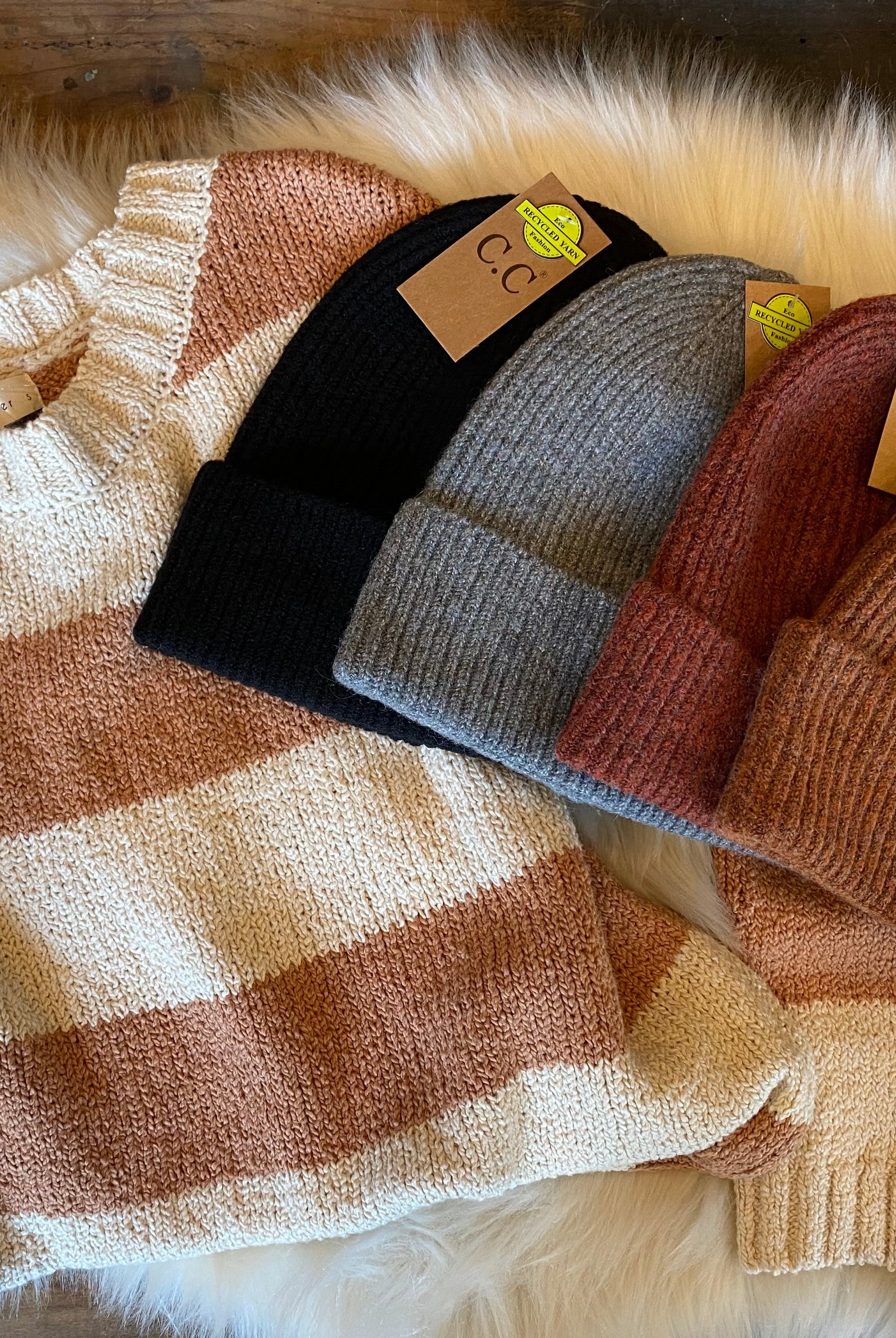 Can’t Stop Cuffed Knit CC Beanie-Beanies-Joia Hat 2075-Anna Kaytes Boutique, Women's Fashion Boutique in Grinnell, Iowa