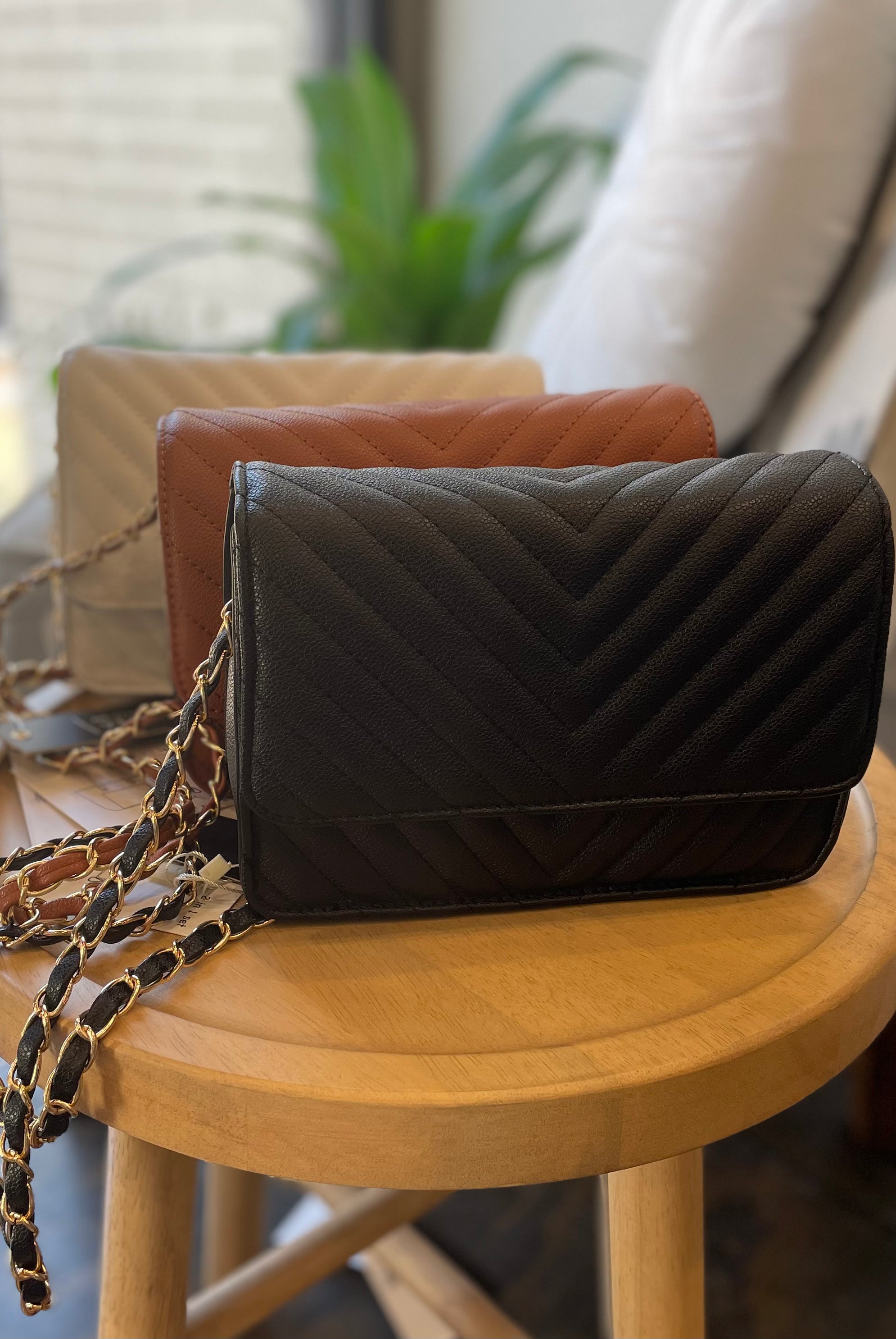 Nya Stitched Faux Leather Shoulder Bag & Wallet- Multiple Options-Handbags-Anna Kaytes Boutique-Anna Kaytes Boutique, Women's Fashion Boutique in Grinnell, Iowa
