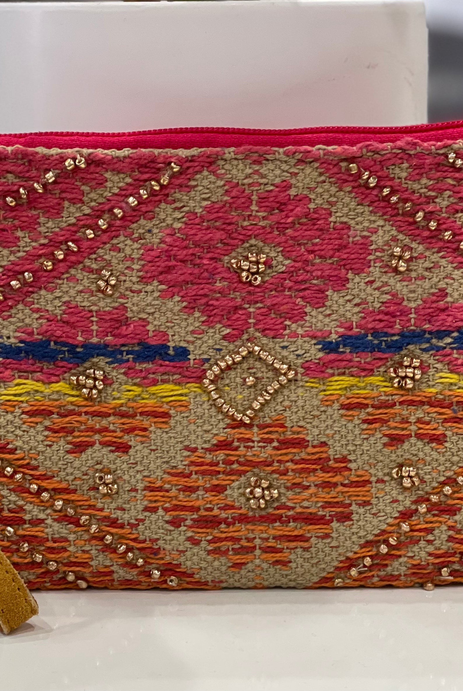 Baya Handmade Patterned Clutch- Pink/Taupe Multi-Clutch-Urbanista- 60B3098-Anna Kaytes Boutique, Women's Fashion Boutique in Grinnell, Iowa