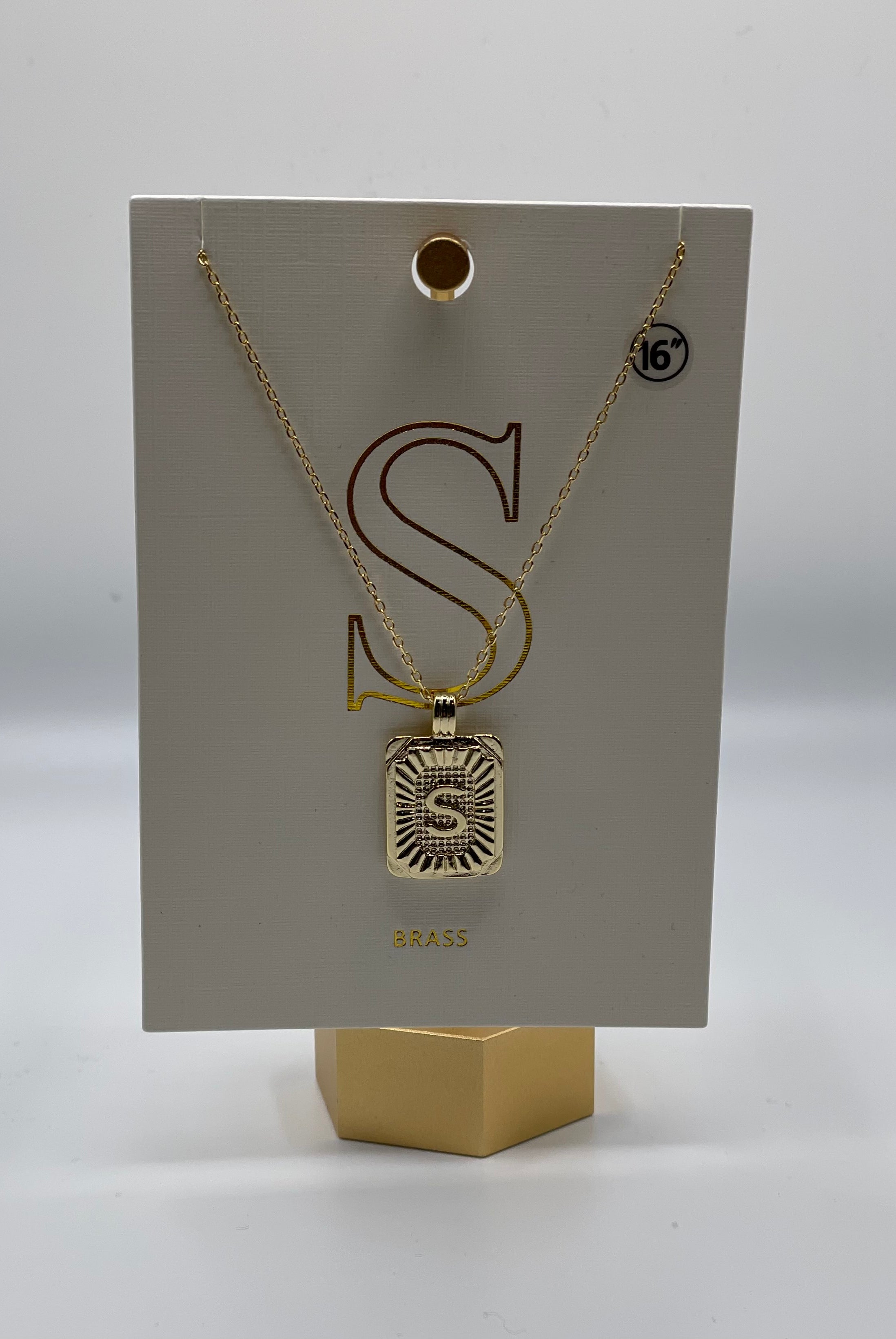 Gold Rectangle Textured Initial Necklace-Necklaces-Joia - INB-163GD-Anna Kaytes Boutique, Women's Fashion Boutique in Grinnell, Iowa