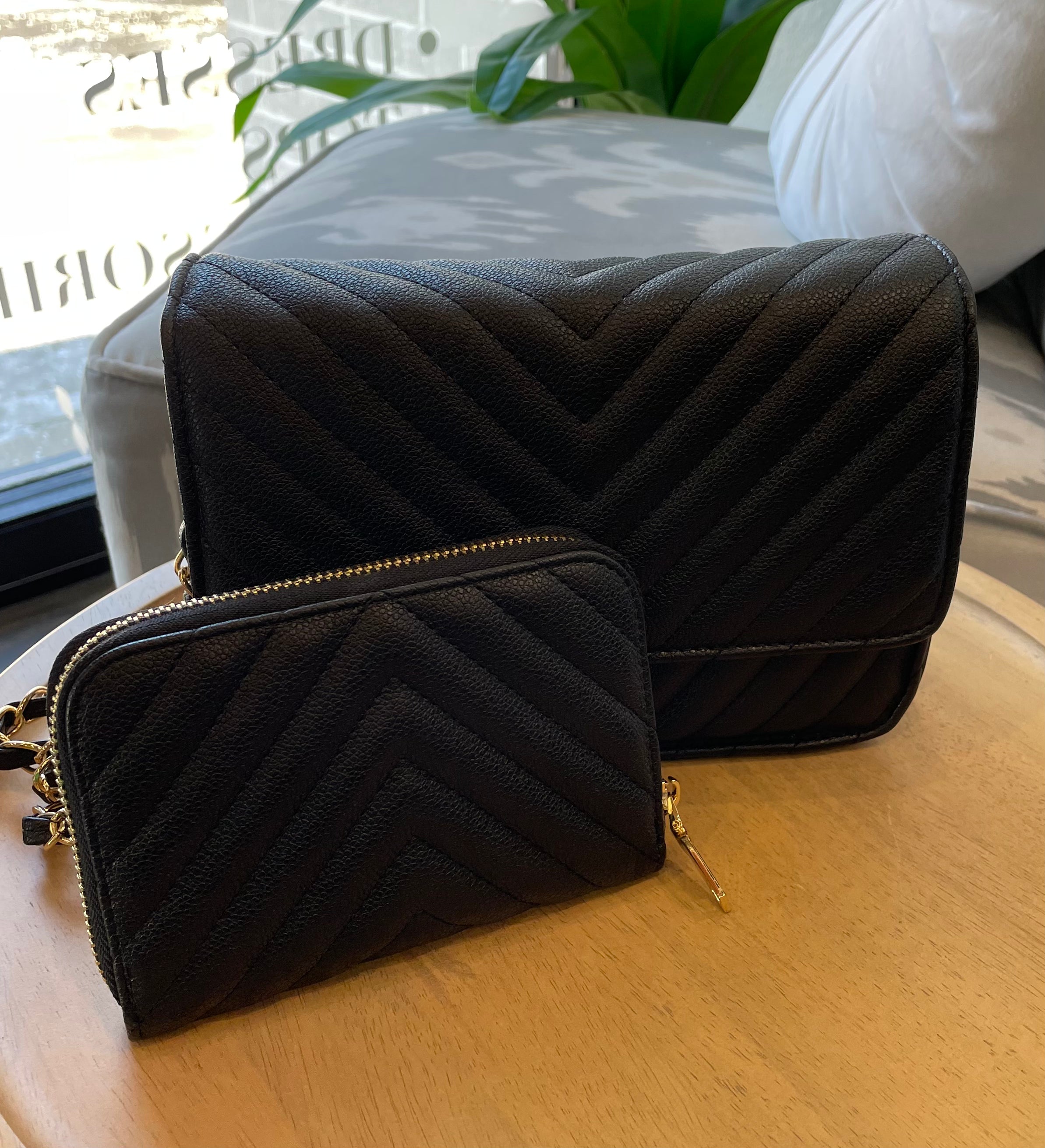 Nya Stitched Faux Leather Shoulder Bag & Wallet- Multiple Options-Handbags-Anna Kaytes Boutique-Anna Kaytes Boutique, Women's Fashion Boutique in Grinnell, Iowa