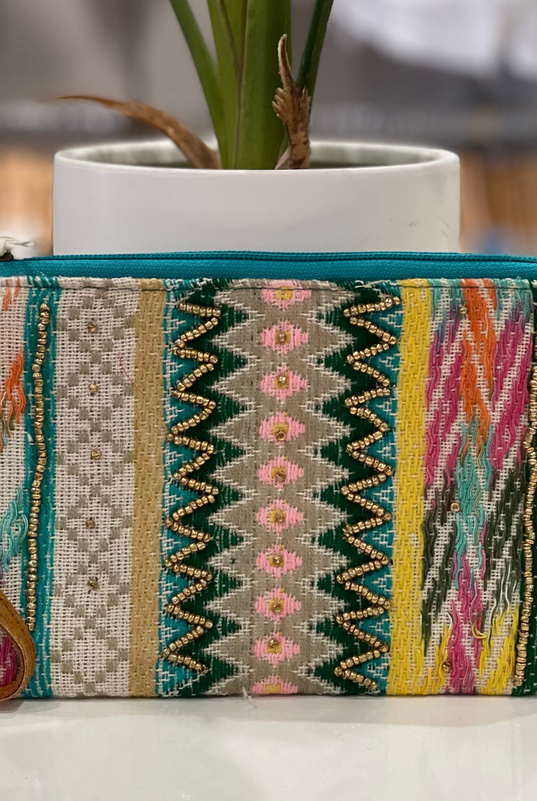 Baya Handmade Patterned Clutch- Aqua Multi-Clutch-Urbanista- 60B3010-Anna Kaytes Boutique, Women's Fashion Boutique in Grinnell, Iowa