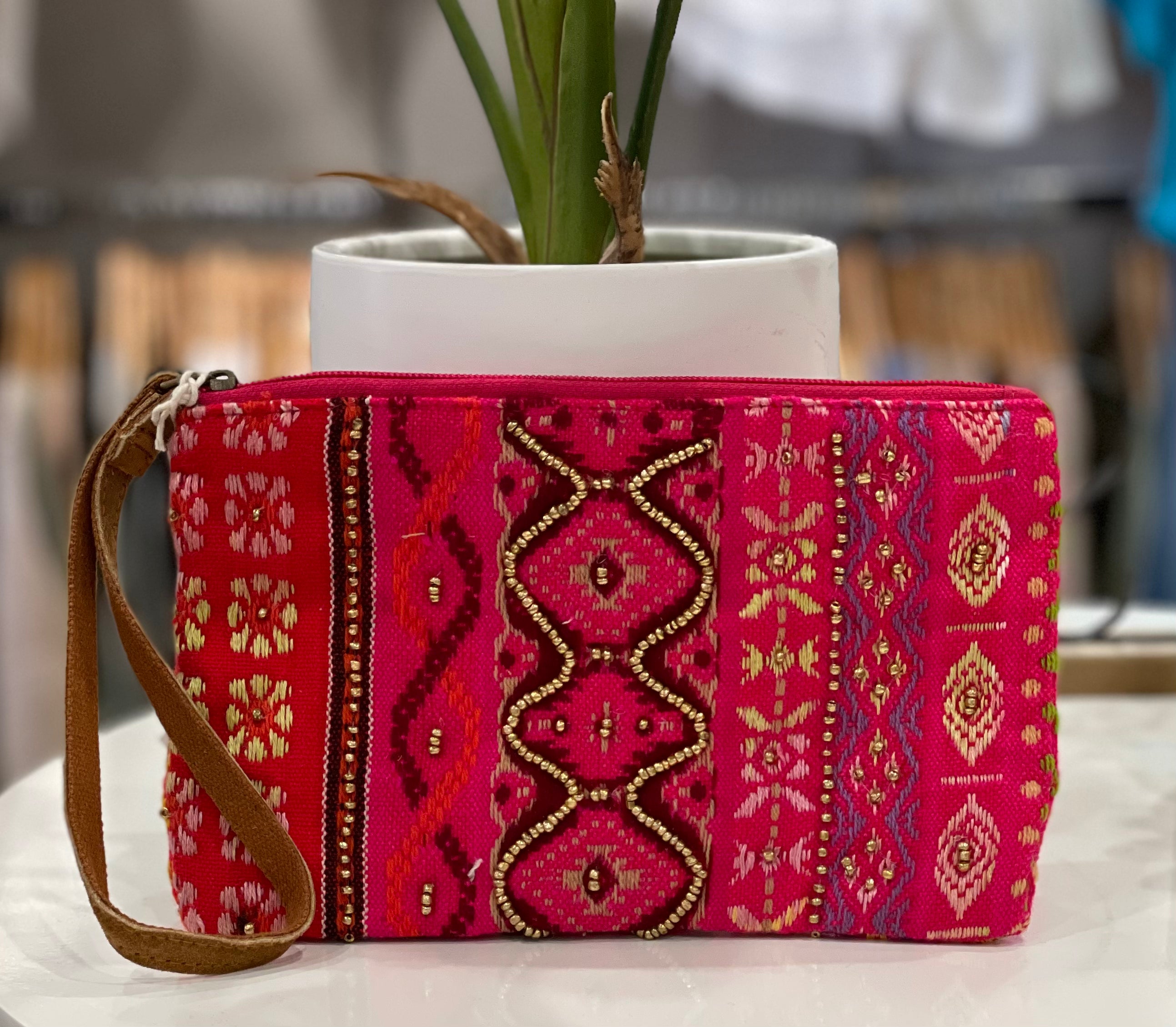 Baya Handmade Patterned Clutch- Fuschia Multi-Clutch-Urbanista- 60B3086-Anna Kaytes Boutique, Women's Fashion Boutique in Grinnell, Iowa