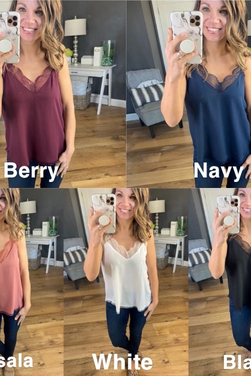 Picture Perfect Cami with Lace Neckline & Adjustable Straps- Multiple Options-Sleeveless-La Miel HUT7065-Anna Kaytes Boutique, Women's Fashion Boutique in Grinnell, Iowa