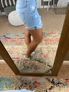It's A Heat Wave Distressed Shorts - Light Wash-Shorts-Just USA JH104-Anna Kaytes Boutique, Women's Fashion Boutique in Grinnell, Iowa