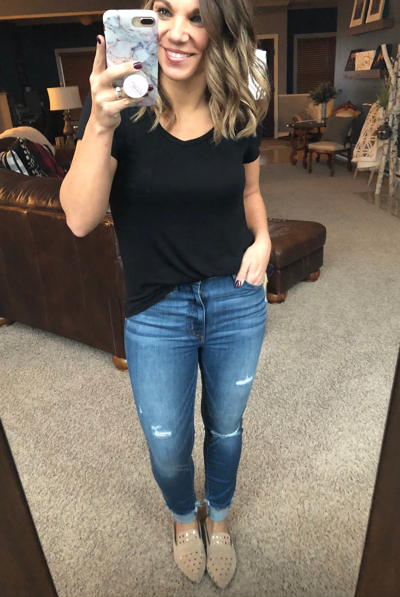 Be Like Bella Medium Wash High Rise Skinny Jean w/ Raw Edges-Jeans-Eunina-Anna Kaytes Boutique, Women's Fashion Boutique in Grinnell, Iowa