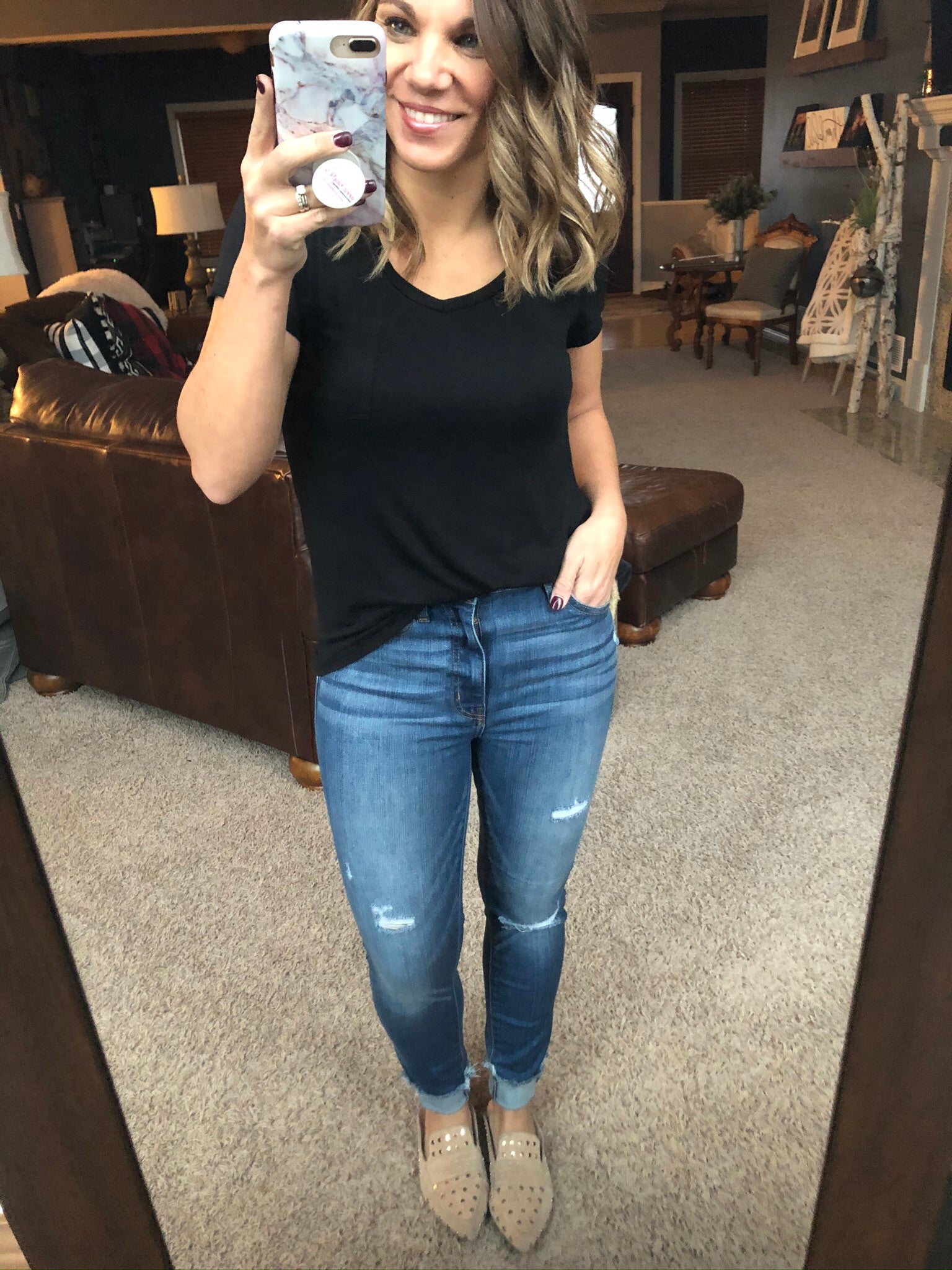 Be Like Bella Medium Wash High Rise Skinny Jean w/ Raw Edges-Jeans-Eunina-Anna Kaytes Boutique, Women's Fashion Boutique in Grinnell, Iowa