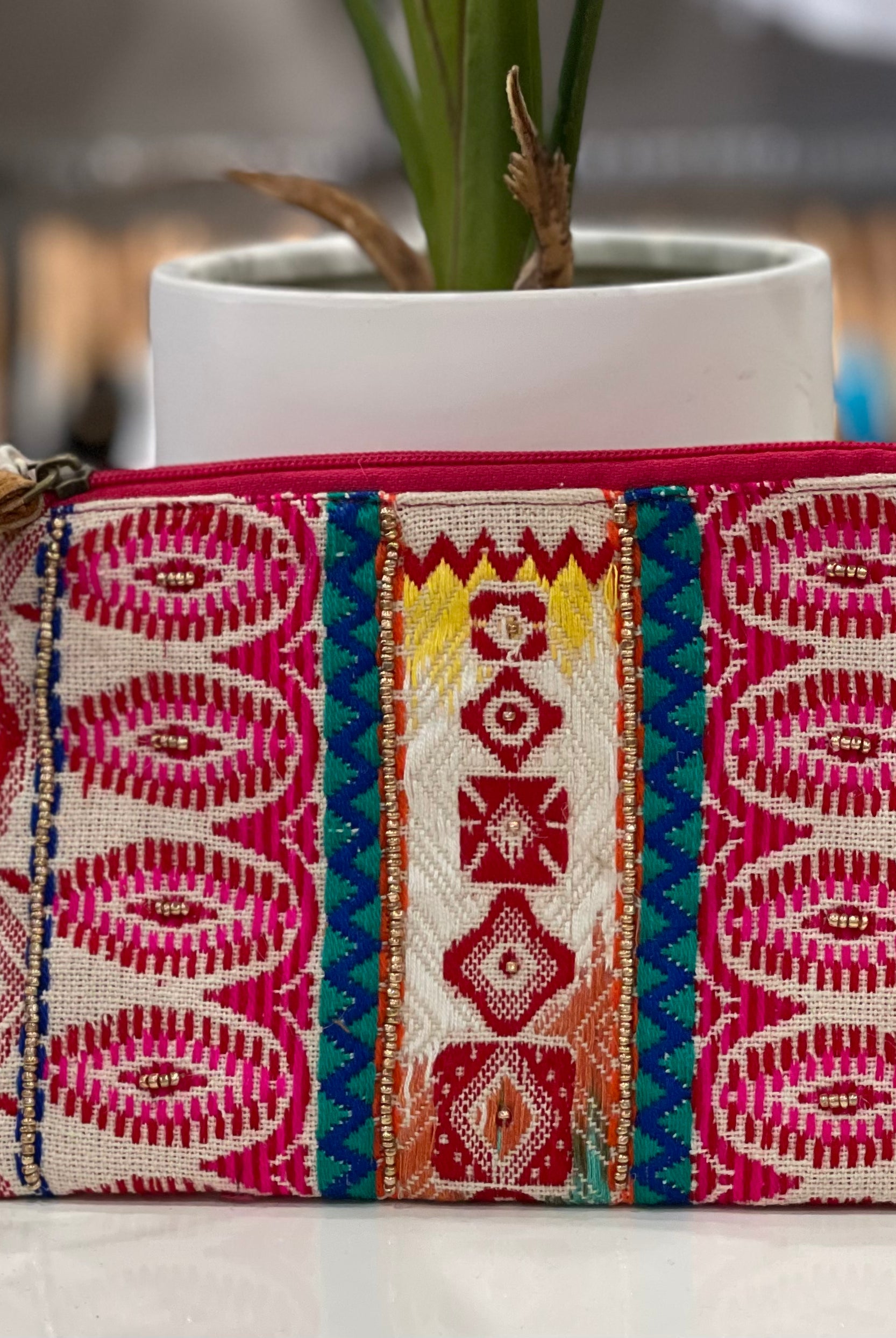 Baya Handmade Patterned Clutch- Pink/Ivory Multi-Clutch-Urbanista- 60B30110-Anna Kaytes Boutique, Women's Fashion Boutique in Grinnell, Iowa