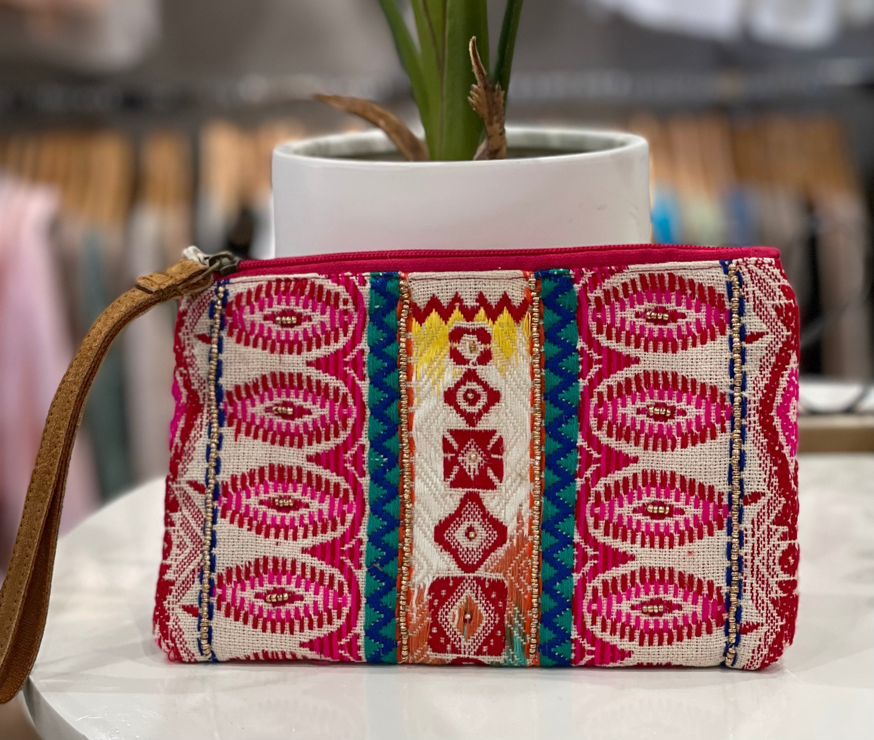 Baya Handmade Patterned Clutch- Pink/Ivory Multi-Clutch-Urbanista- 60B30110-Anna Kaytes Boutique, Women's Fashion Boutique in Grinnell, Iowa