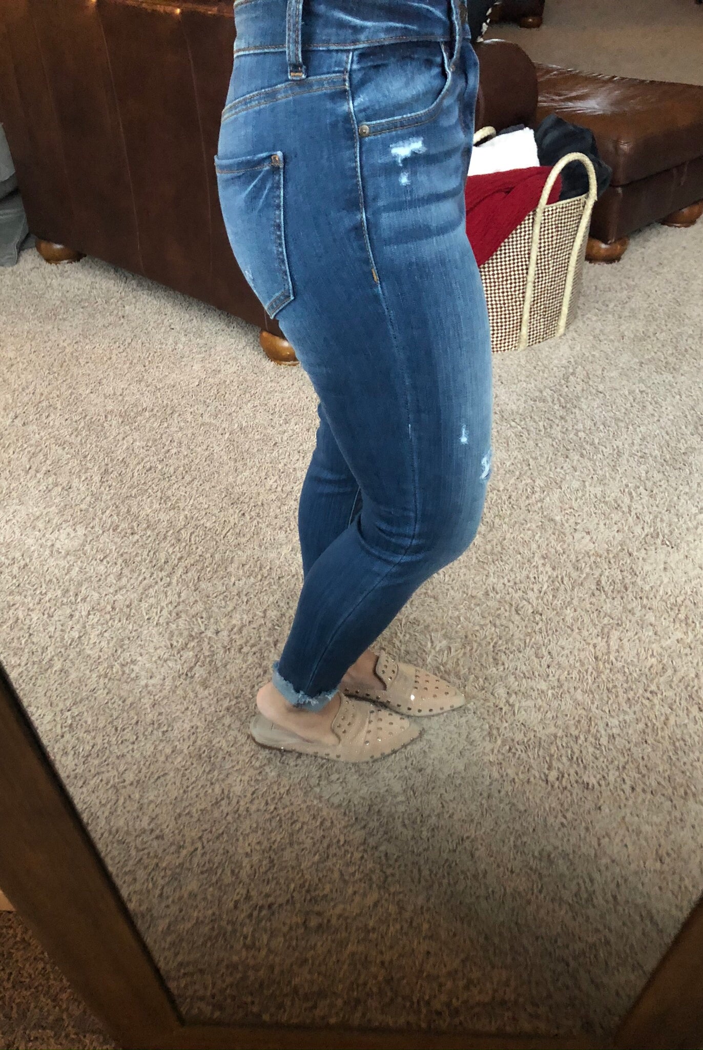 Be Like Bella Medium Wash High Rise Skinny Jean w/ Raw Edges-Jeans-Eunina-Anna Kaytes Boutique, Women's Fashion Boutique in Grinnell, Iowa