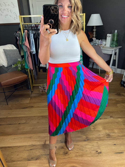 Sitting Pretty Pleated Midi Skirt - Multicolor-Skies Are Blue-Anna Kaytes Boutique, Women's Fashion Boutique in Grinnell, Iowa