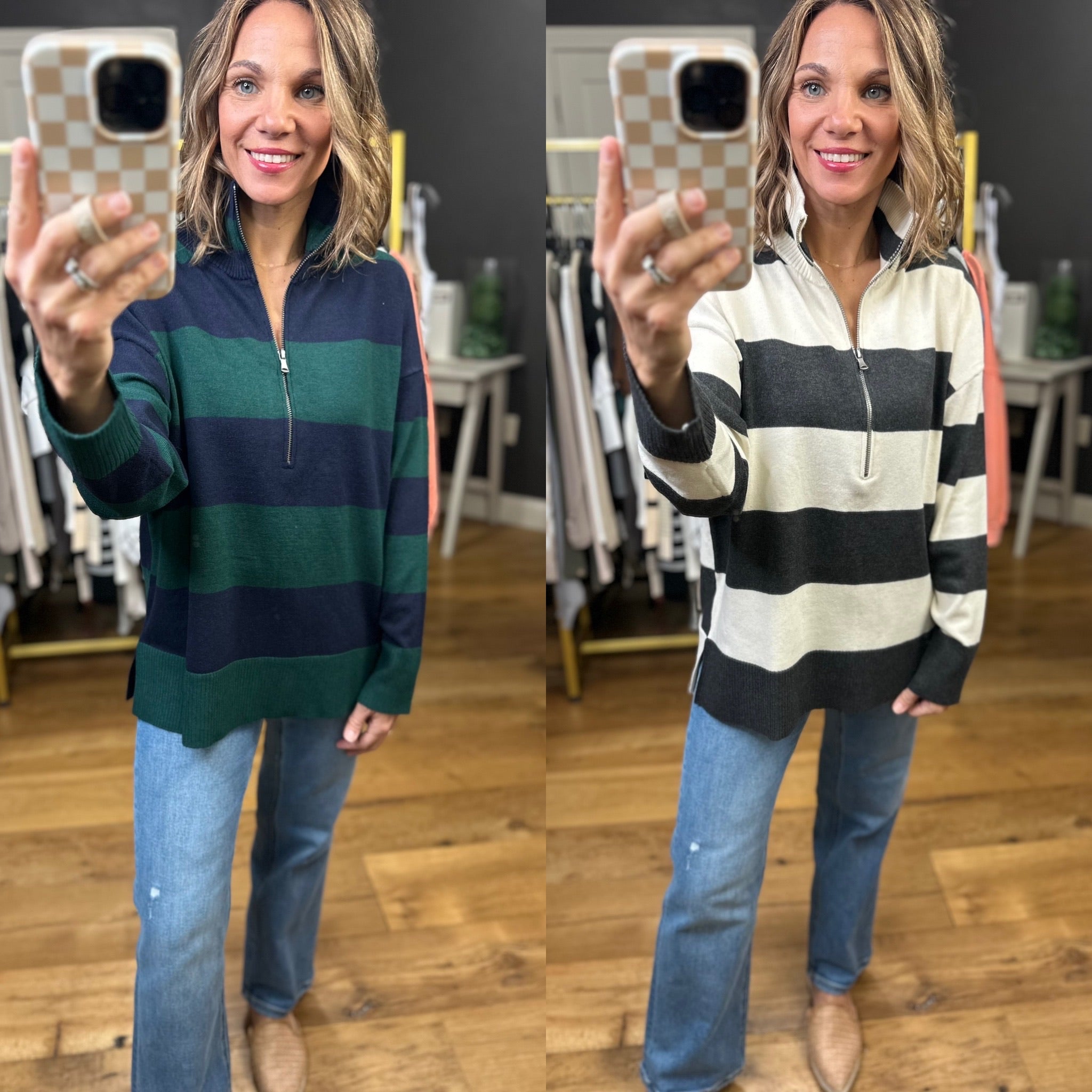 All The Way Striped Zipper Sweater - Multiple Options-Blu Pepper-Anna Kaytes Boutique, Women's Fashion Boutique in Grinnell, Iowa