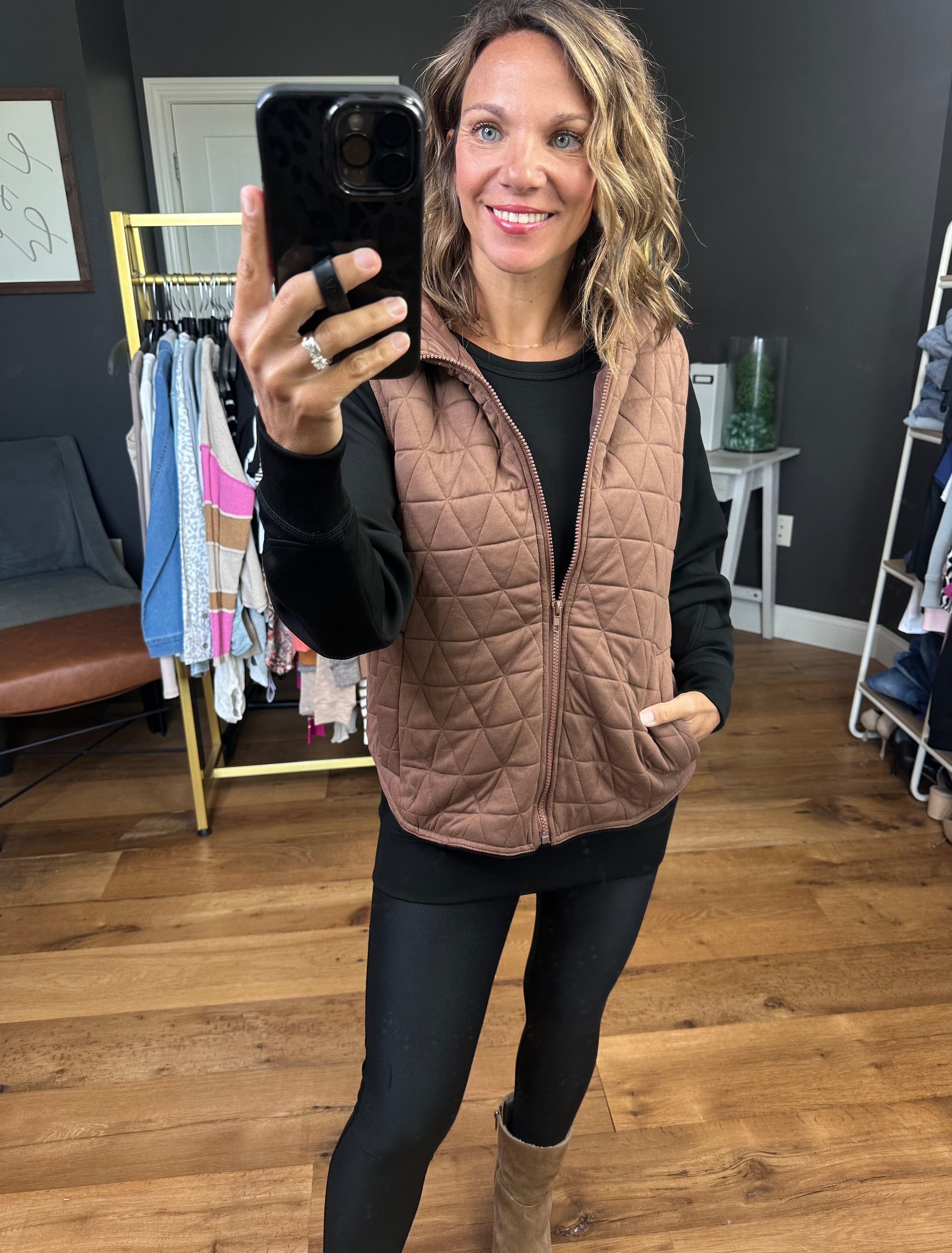 Understanding Fall Quilted Vest - Mocha-Staccato-Anna Kaytes Boutique, Women's Fashion Boutique in Grinnell, Iowa