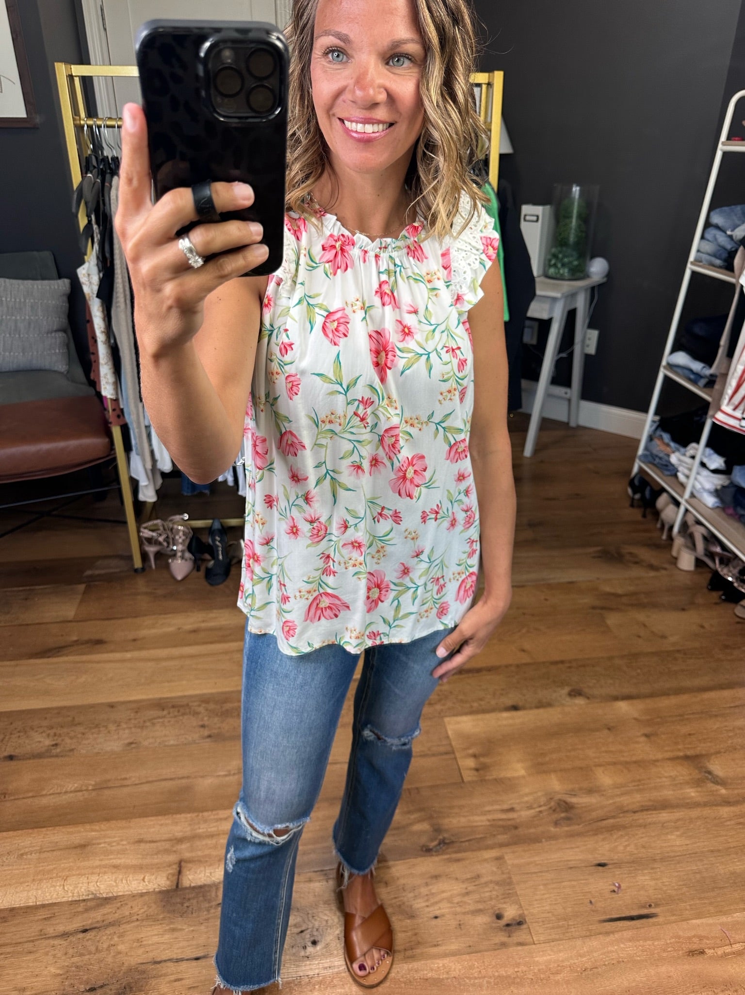 Feeling Flirty Floral Top With Ruffle Detail - Ivory