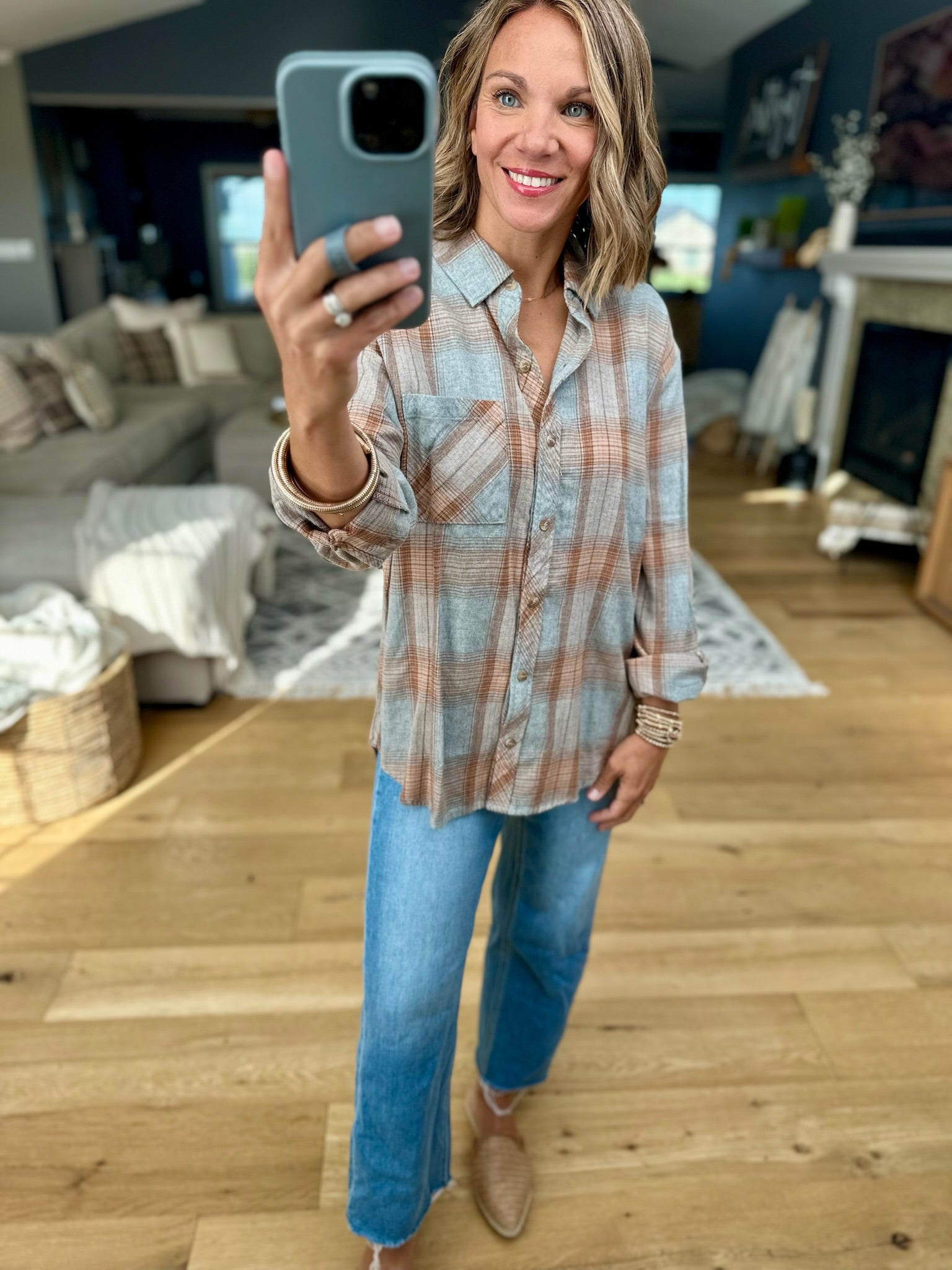 Right Time, Right Place Plaid Button-Down Top-Be cool-Anna Kaytes Boutique, Women's Fashion Boutique in Grinnell, Iowa