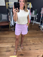 In The Skies High-Waisted Short - Lavender-Shorts-Skies Are Blue 73269-Anna Kaytes Boutique, Women's Fashion Boutique in Grinnell, Iowa