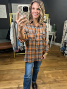 Upside Plaid Button-Down Top - Mocha-Entro-Anna Kaytes Boutique, Women's Fashion Boutique in Grinnell, Iowa